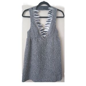 Anna Sui x Target Grey Wool Blend Tweed Cutout A-Line Dress Metallic Size 1